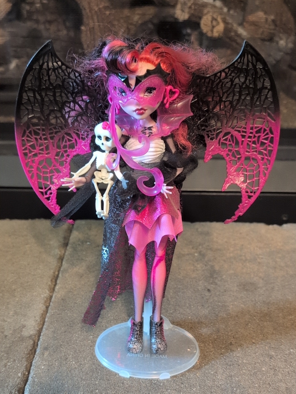 Pink Bat-Wing Fashion Doll with Skeleton Accessory
